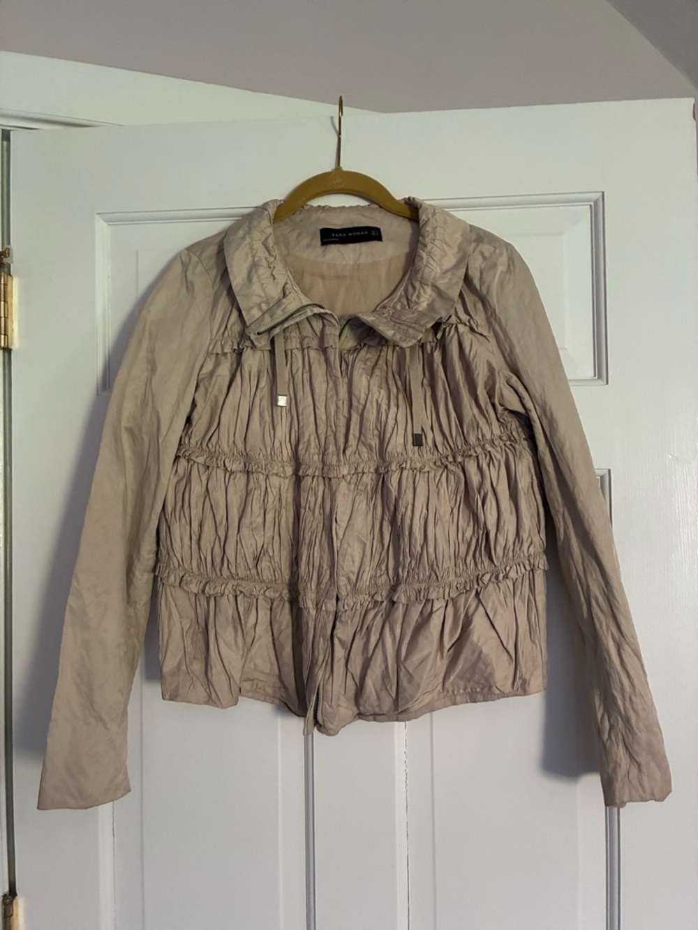 Zara Light Beige Ruffled Utility Jacket